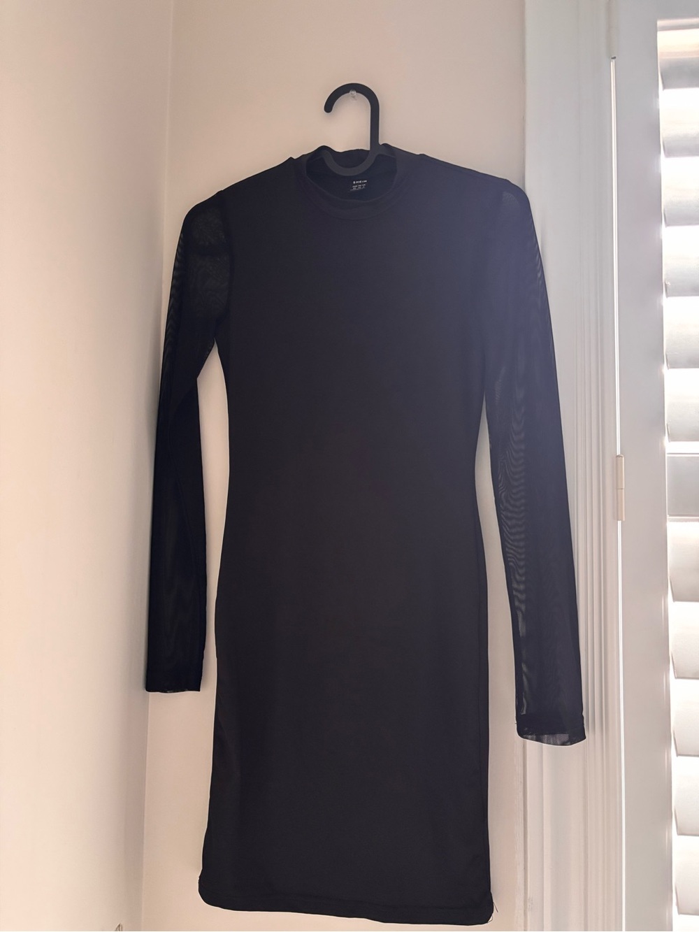 Black Long Sleeve Mesh-Panel Bodycon Dress
